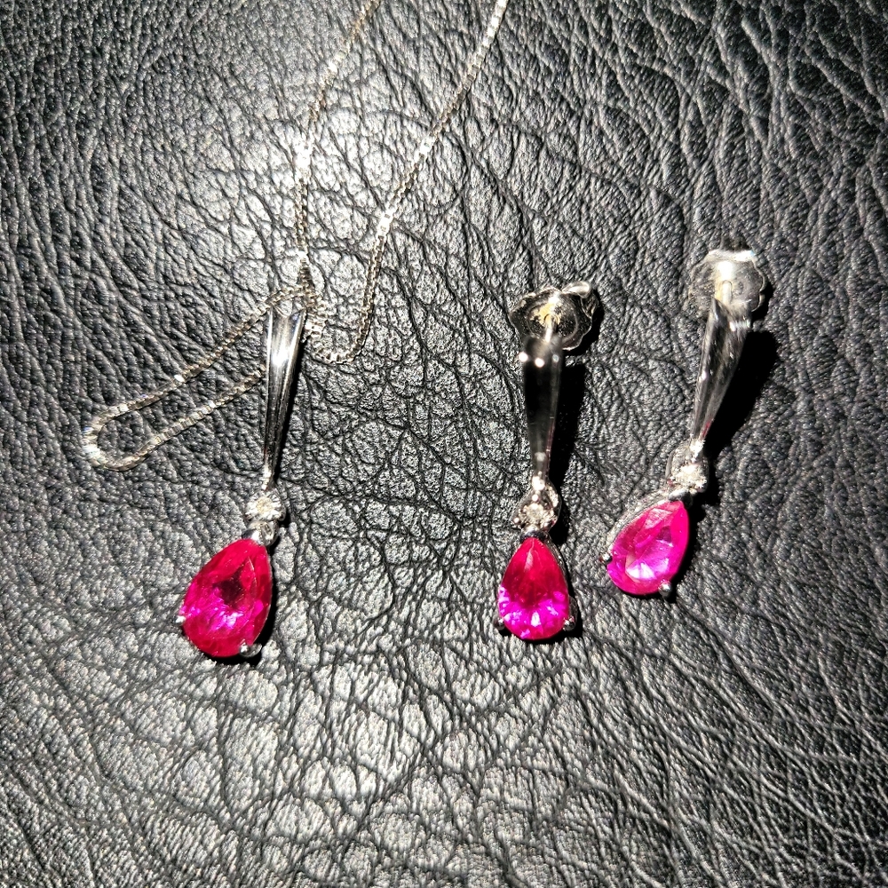 Ruby Necklace & Earrings Set - image 1